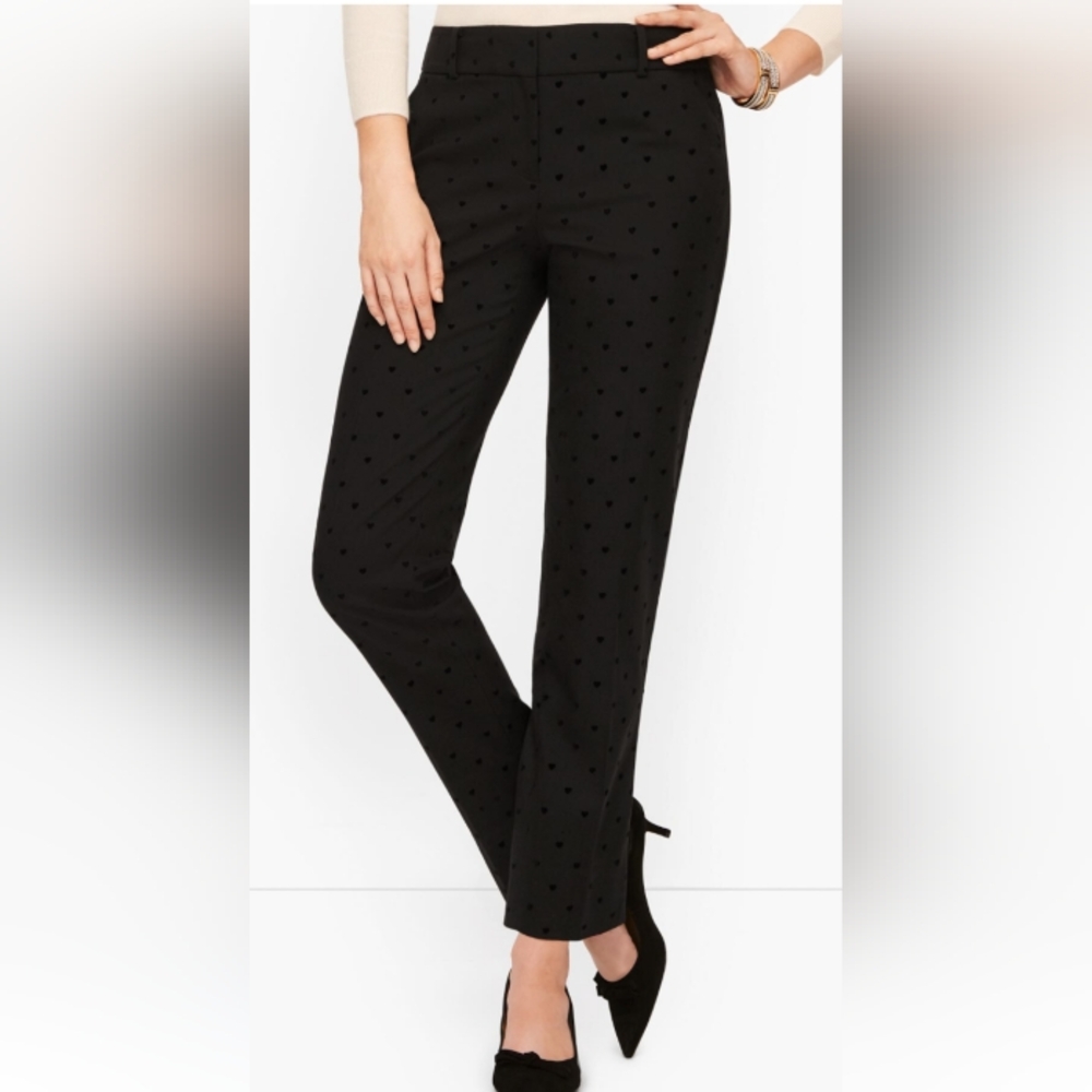 Talbots NWT Hampshire Ankle Pant Heart Print Straight leg Higher Waist Size 12